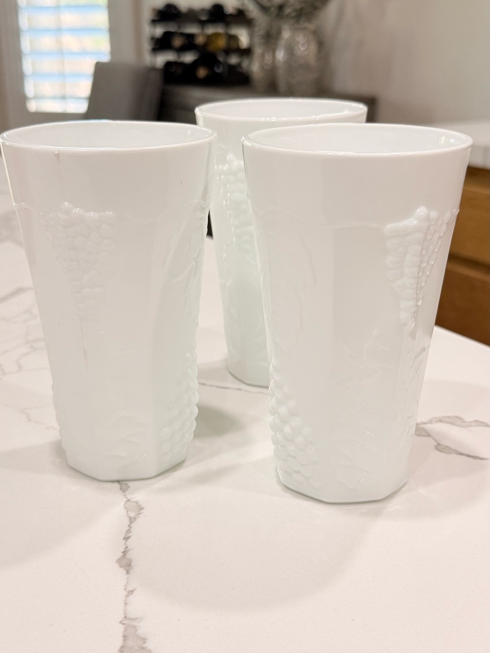 Vintage Milk Glass Indiana Glass "Harvest Grape" Milk Glass Tumblers (Set of 3)